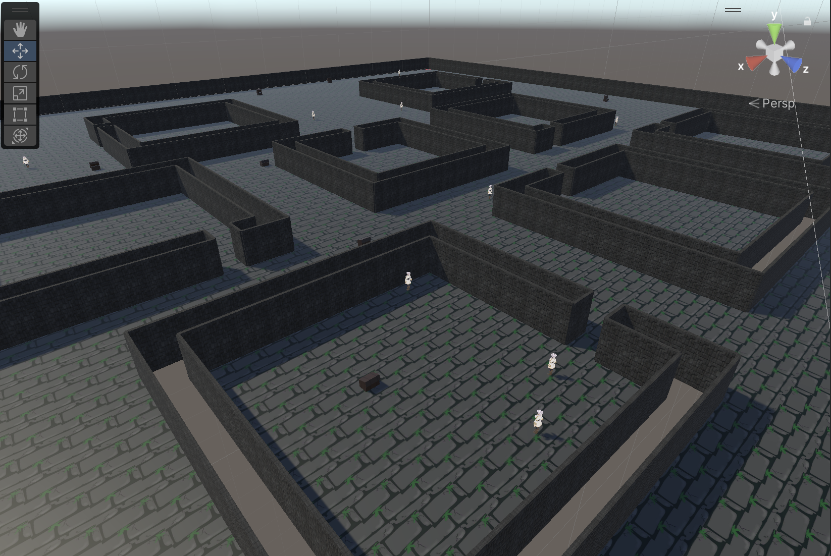 Perspective view of a generated Unity dungeon with textured floors and raised walls
